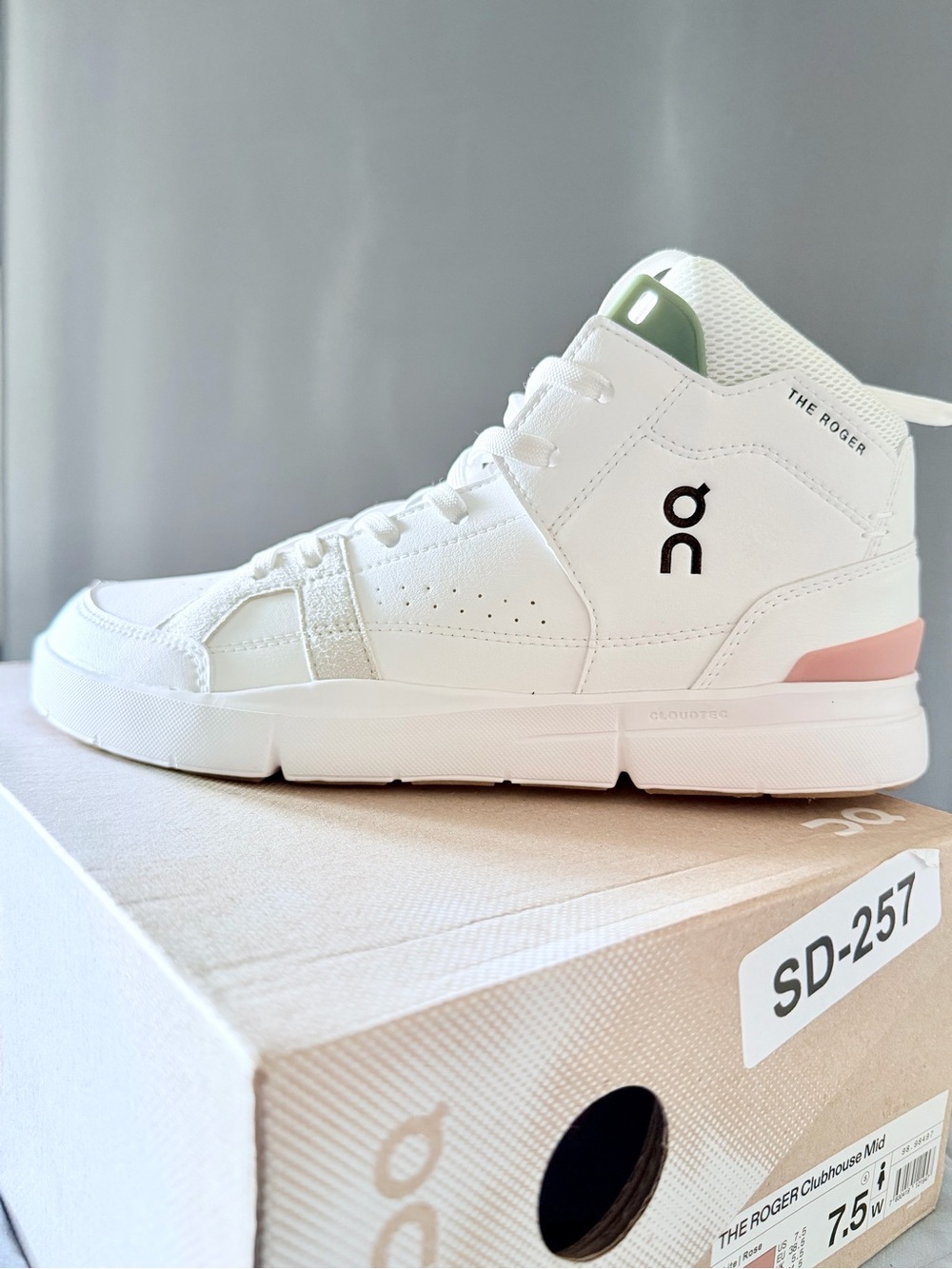 On The Roger Clubhouse Mid in White with Pink Accent